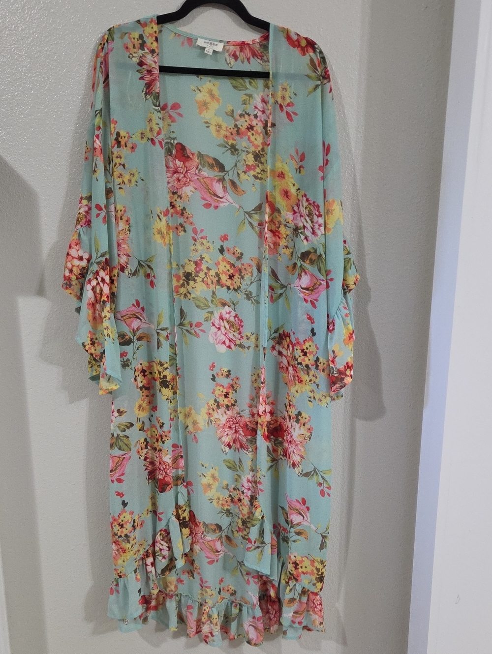 Umgee USA Floral Open-Front Kimono Dress - Light Aqua Floral